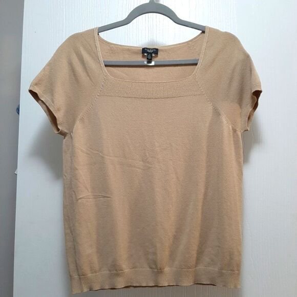 Talbots Square Neck  Short Sleeve Office Casual Stretchable Blouse Large - Picture 1 of 10